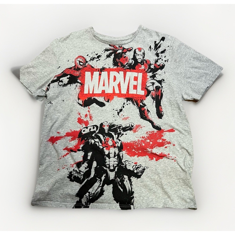 Marvel Iron Man Spider-Man Comic Superhero Graphic T-Shirt Men's XL Avengers Tee